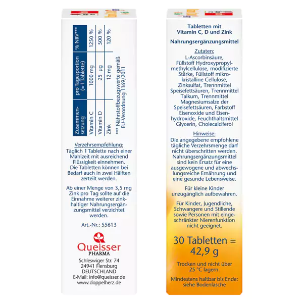 قرص ویتامین C + D3 + Zinc 1000 دوپل هرز 30 عددی