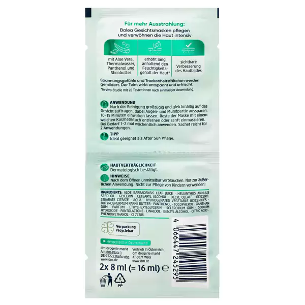 ماسک صورت مرطوب کننده باله آ مدل آلوئه ورا