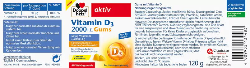 ویتامین D3 پاستیلی 2000 دوپل هرز آلمان